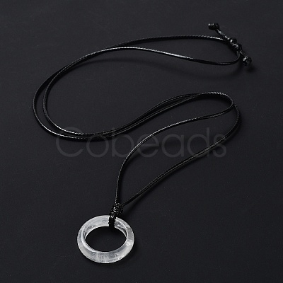 Natural Quartz Crystal Ring Pendant Necklace with Waxed Cords NJEW-R262-01A-05-1