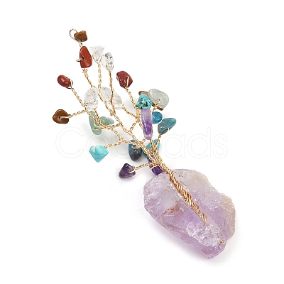 Natural Mixed Gemstone Chips Tree of Life Display Decorations AJEW-JD00015-04-1