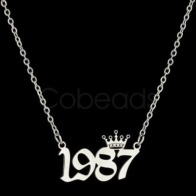 Crown Birth Year 201 Stainless Steel Pendant Necklaces for Women FS-WG4E8F2-48-1