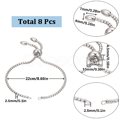 SUNNYCLUE 8Pcs Adjustable 304 Stainless Steel Slider Bracelets Making STAS-SC0006-03P-1