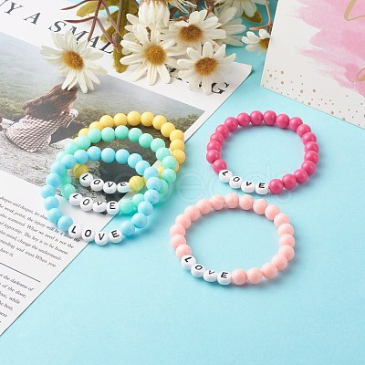 Opaque Acrylic Beads Stretch Bracelet for Kid BJEW-JB06587-1