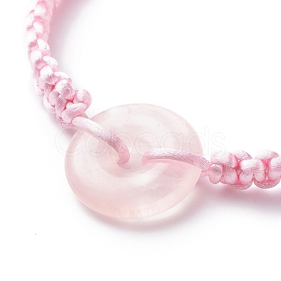 Natural Rose Quartz Pi Disc Braided Bead Bracelet BJEW-JB08793-1