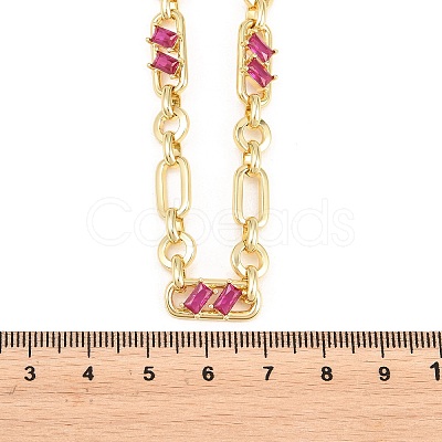 7MM Brass Pave Cubic Zirconia Figaro Chain Necklaces NJEW-D324-05G-04-1