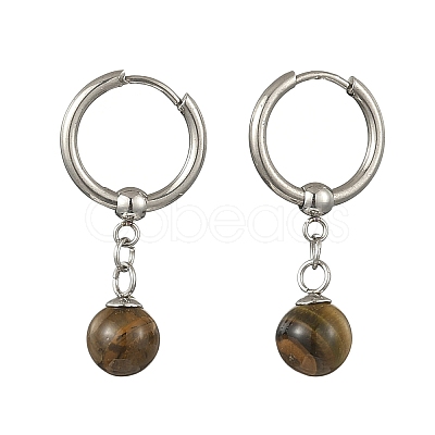 Natuarl Tiger Eye Round Hoop Earrings EJEW-JE06593-03-1