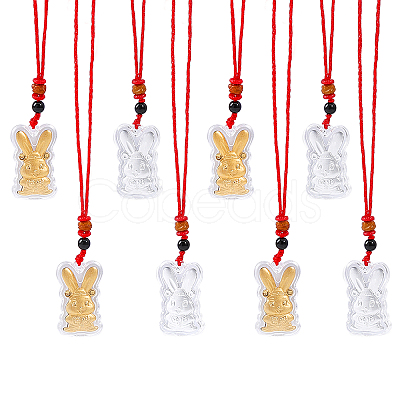 16Pcs 2 Colors Gold Foil Rabbit Pendant Necklaces Set with Red Ropes NJEW-CA0001-08-1