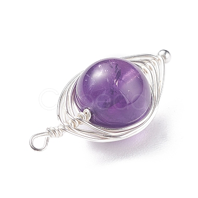 Natural Stone Copper Wire Wrapped Connector Charms X-PALLOY-JF01377-01-1