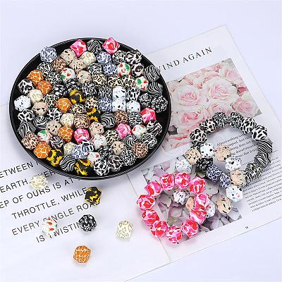 Colorful Pattern Printed Silicone Focal Beads SI-JX0022A-02-1