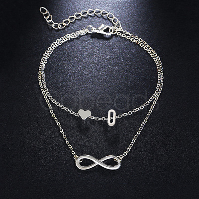 Alloy Infinity Heart Initial Charm Double Layer Anklets for Women FS-WG74AE6-15-1