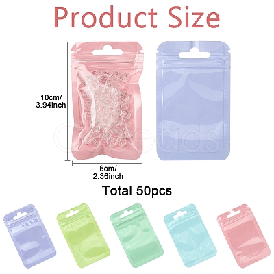 50Pcs 5 Colors Rectangle Plastic Yin-Yang Resealable Packaging Bags ABAG-YW0001-06-1