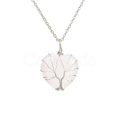 Natural Quartz Crystal Heart Pendant Necklaces PW-WG58330-03-1