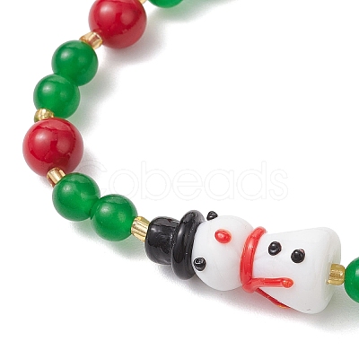 Christmas Natural Dyed Mashan Jade Gemstone Beaded Stretch Bracelets BJEW-MZ00193-1