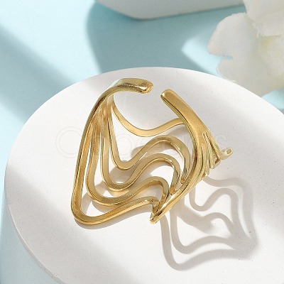 Ion Plating(IP) 304 Stainless Steel Wave Open Cuff Ring for Women RJEW-M025-01G-1