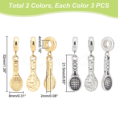 6Pcs 2 Colors 304 Stainless Steel European Dangle Charms STAS-UN0039-47-1