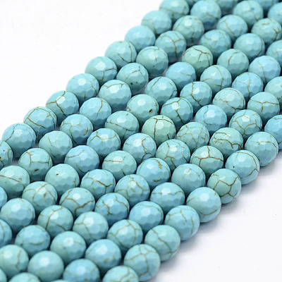 Faceted Synthetical Turquoise Beads Strands G-F382-6mm-01-1