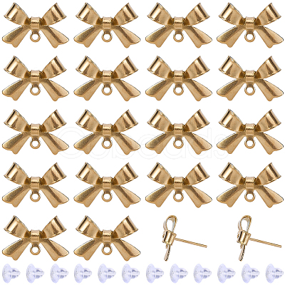 20 Pairs 304 Stainless Steel Bowknot Stud Earring Findings STAS-SC0021-25-1