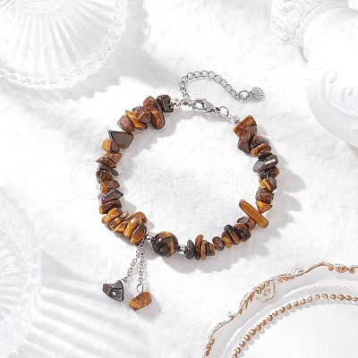 4Pcs Natural Mixed Gemstone Chip Beaded Charm Bracelets for Women BJEW-JB12296-1
