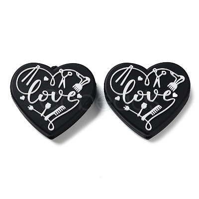 Food Grade Heart with Word Love Silicone Focal Beads SIL-NH0001-01A-1