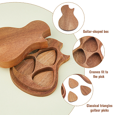 Wooden Guitar Pick Box with 3Pcs Picks CON-WH0089-73-1