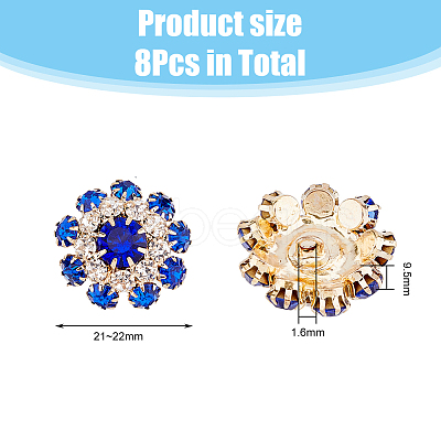8Pcs 1-Hole Golden Tone Alloy Rhinestone Shank Buttons BUTT-DC0001-08-1