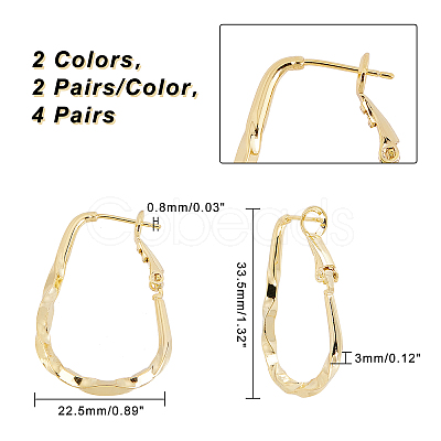 4 Pairs 2 Colors Twist Teardrop Huggie Hoop Earrings EJEW-GA0001-03-1