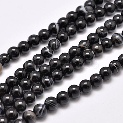 Natural Black Agate Bead Strands G-G962-12mm-12-A-1