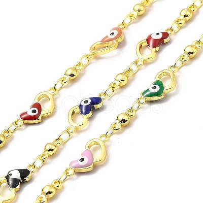 Handmade Brass Enamel Heart with Evil Eye Link Chain CHC-I045-10G-1