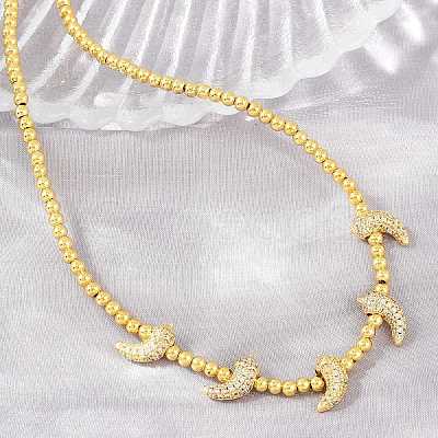 Brass Micro Pave Clear Cubic Zirconia Hot Pepper and Round Beaded Necklaces KK-CBA4547-15G-1