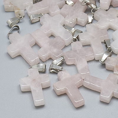 Natural Rose Quartz Pendants G-T080-19-1