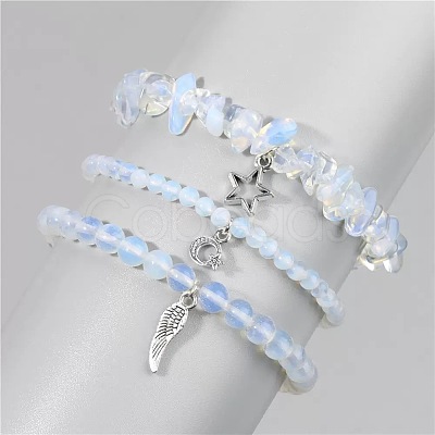 3Pcs Alloy & Natural Quartz Beads Charm Bracelets DY7954-12-1
