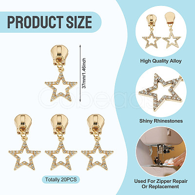 20Pcs Alloy Rhinestone Replacement Zipper Sliders HJEW-TAC0154-1