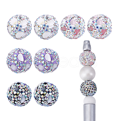 8Pcs 4 Colors Polymer Clay Rhinestone Beads RGLA-UN0001-01-1