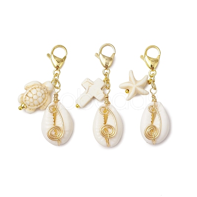 Natural Mixed Cowrie Shell Pendant Decorations HJEW-JM02922-01-1