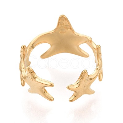 Ion Plating(IP) 304 Stainless Steel Cuff Rings for Women RJEW-N052-09G-1
