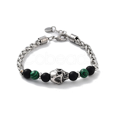 Halloween Skull Natural & Synthetic Mixed Gemstone Beaded Bracelets with 201 Stainless Steel Lobster Claw Clasps BJEW-Q334-13-1