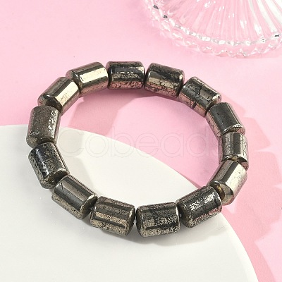 Column Natural Gold Pyrite/Golden Pyrite Beads Stretch Bracelets for Women Men BJEW-A148-01A-29-1
