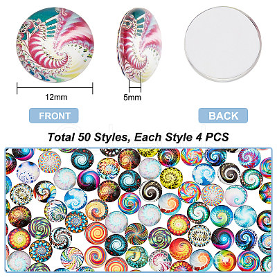 PandaHall Elite 1 Bag Printed Glass Cabochons GGLA-PH0001-48-1