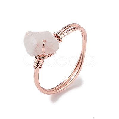 Natural Rose Quartz Chips Finger Ring RJEW-L082-03RG-04-1