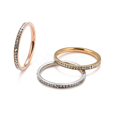304 Stainless Steel Rhinestone Rings Set STAS-D178-02D-1