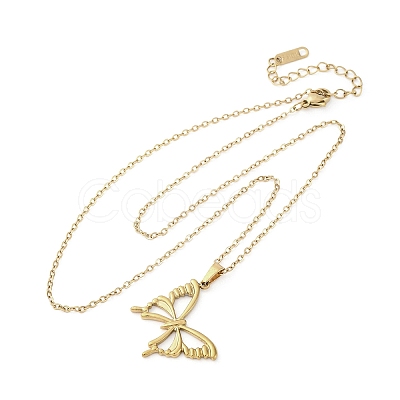 Hollow Butterfly 304 Stainless Steel Pendant Necklaces NJEW-M096-16G-1