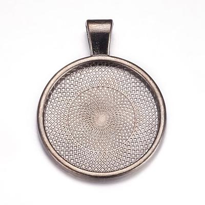 Flat Round Alloy Pendant Cabochon Settings PALLOY-A15654-B-1