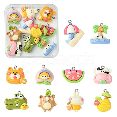 10Pcs 10 Styles Opaque Resin Pendants FIND-YW0005-72-1