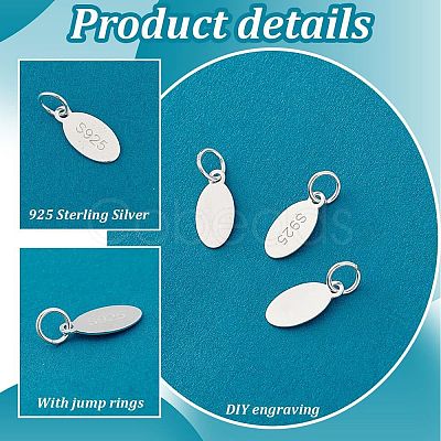 6Pcs 925 Sterling Silver Oval Charms STER-PH0002-48-1