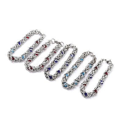 304 Stainless Steel Byzantine Chain Bracelet for Girl Women BJEW-Z011-17P-1