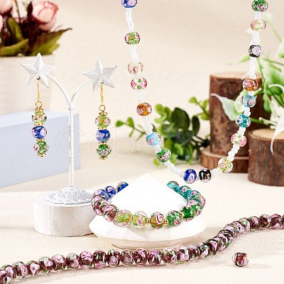 1 Strand Handmade Lampwork Inner Flower Rondelle Beads Strands LAMP-TA0002-72B-1