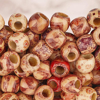 3 Bags Printed Wooden Dyed Beads WOOD-SC0002-20-1