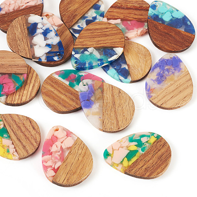 16Pcs 8 Colors Resin and Walnut Pendants RESI-TA0003-95-1