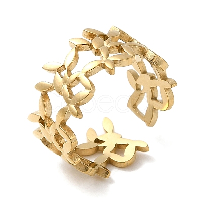 6Pcs 6 Style Butterfly & Horse Eye & Multi Lines 304 Stainless Steel Open Cuff Rings Set RJEW-P092-02G-M-1