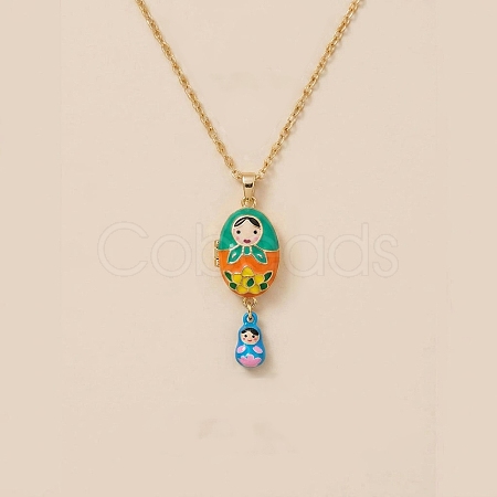 Magnetic Brass Enamel Egg with Girls Locket Pendant Necklaces for Women KK-CBAF5B9-02G-01-1
