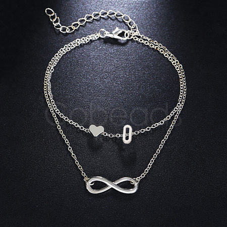 Alloy Infinity Heart Initial Charm Double Layer Anklets for Women FS-WG74AE6-15-1