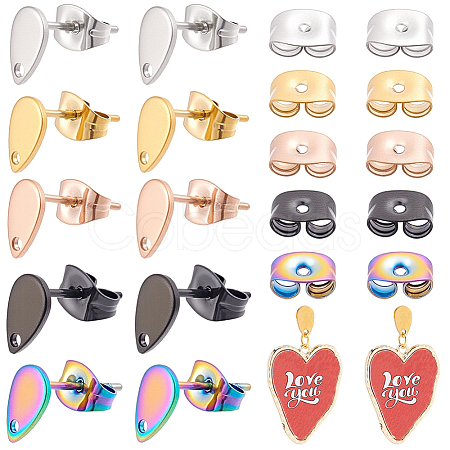 50Pcs 5 Colors 304 Stainless Steel Stud Earring Findings STAS-BBC0010-42-1